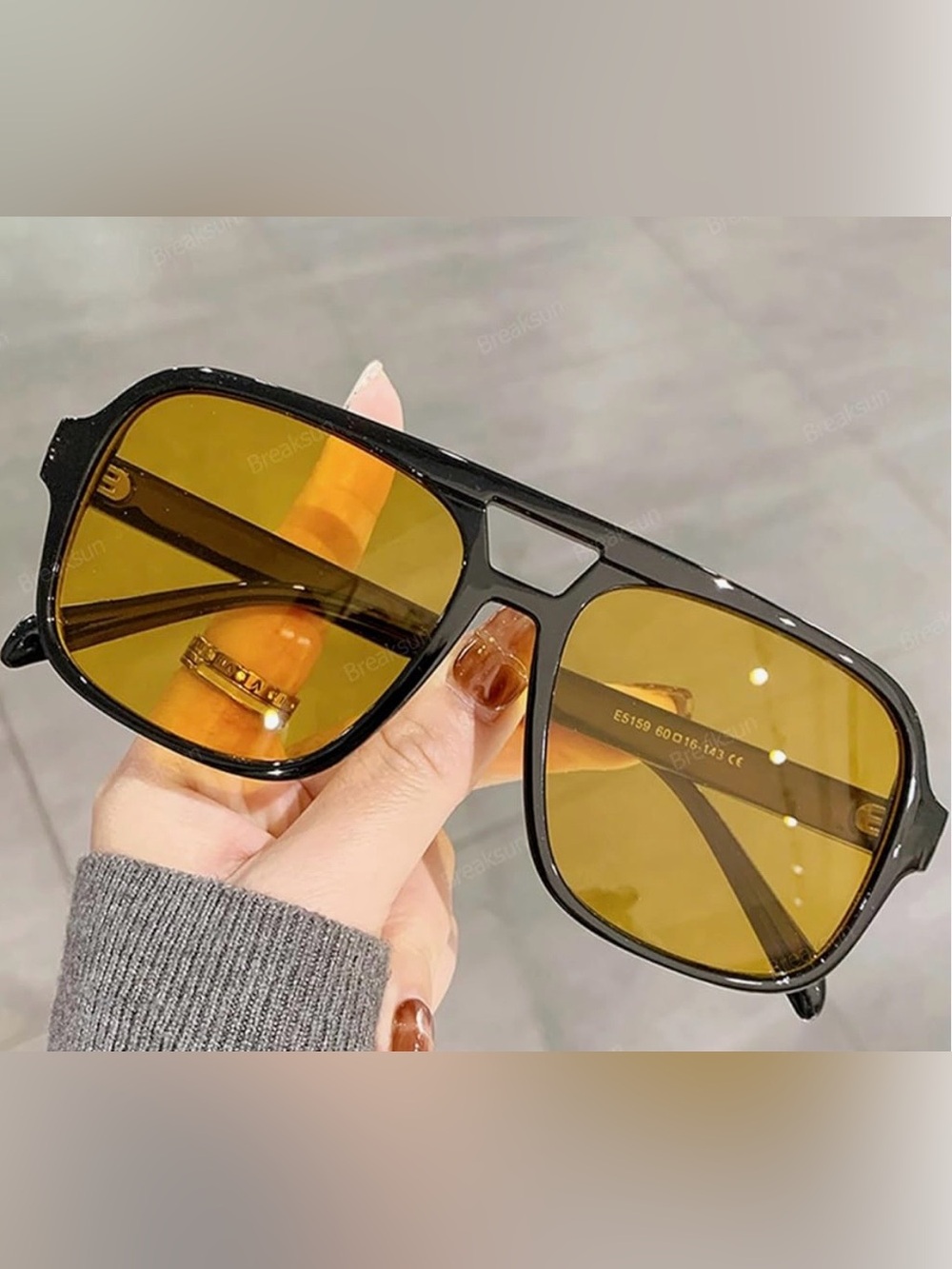 Retro Stylish Trendy Aviator Black Frame Yellow Lens New Breaksun Eye Collection